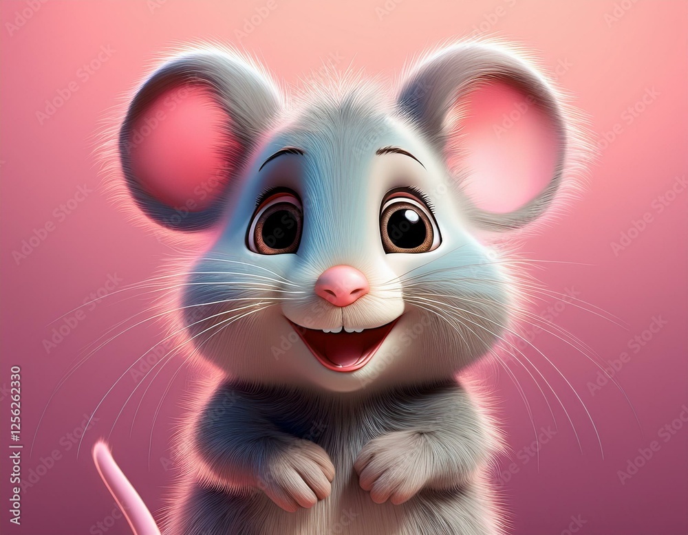 Obraz premium Süße kleine Maus, rosa Hintergrund