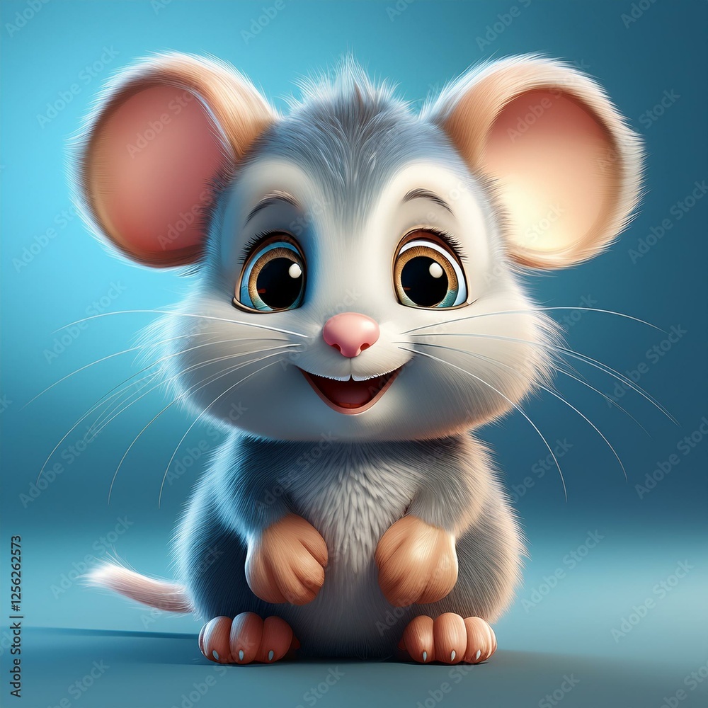 Obraz premium Kleine süße Maus, blauer Hintergrund