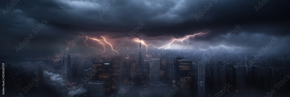 Obraz premium Dramatic lightning storm over city skyline