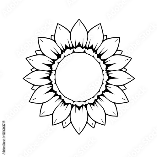 [Stylized Sunflower, Simple Black and White Silhouette, with a white background]