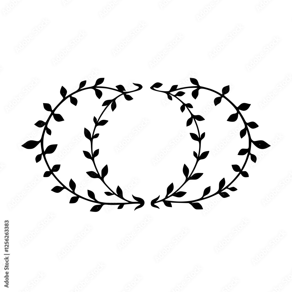 Obraz premium Black Vines Ornament: A symmetrical arrangement of leaves in a decorative shape, isolated on white.