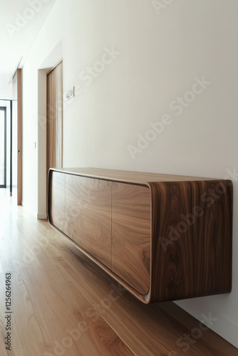 A photograph of a modern wooden sideboard with a sleek design Generative AI	