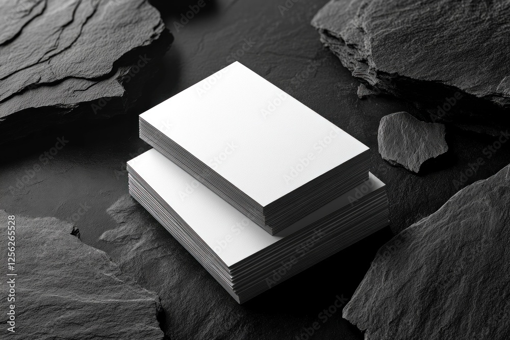 Fototapeta premium This design features a minimalist black and white business card mockup on a textured surface, ideal for showcasing corporate branding concepts