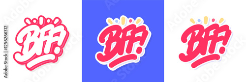 BFF Vecror Handwritten Typography Banners set. Three color and design variations.
