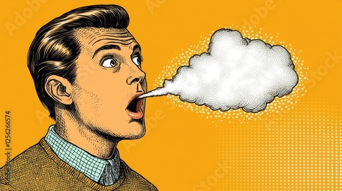 Man Blowing Smoke, Shocked Expression, Pop Art Style,  Advertising Use