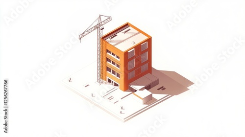 Isometric Construction Site Building, Architectural Design, 3D Model, Illustration, Concept photo