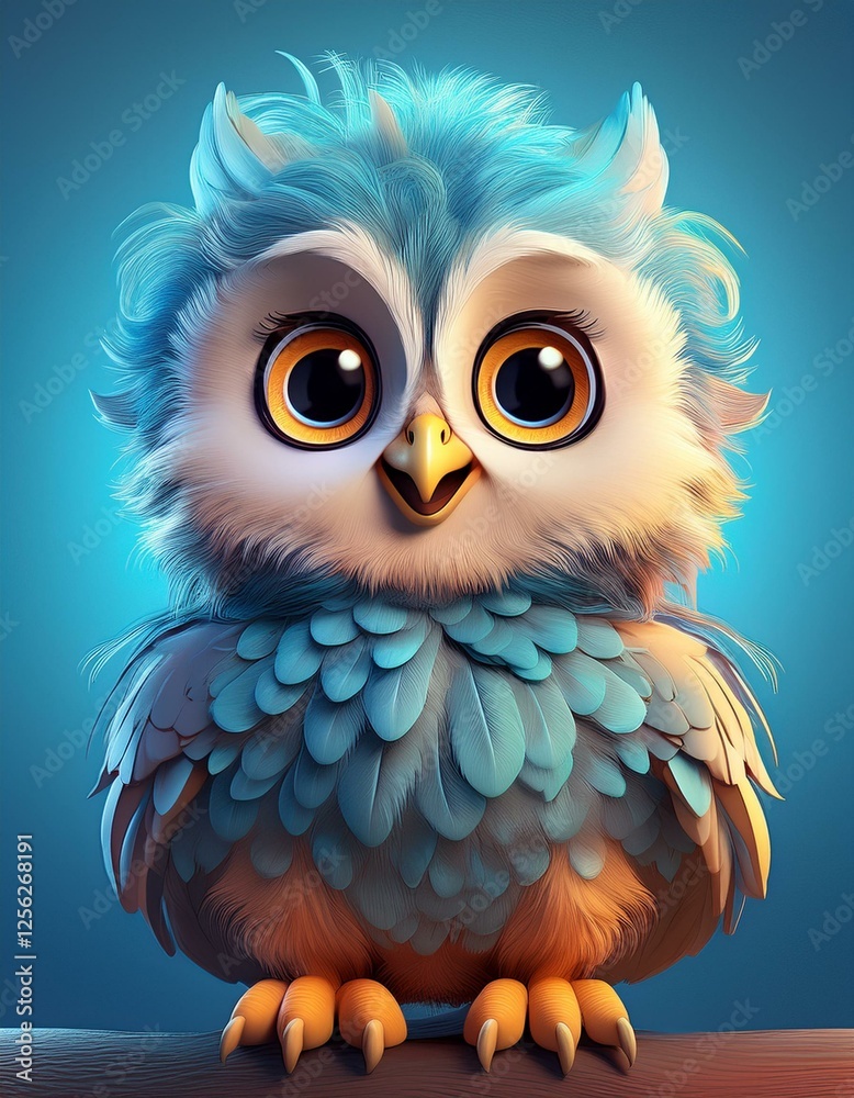 Niedliche Eule, blauer Hintergrund Niedliche Eule, blauer Hintergrund