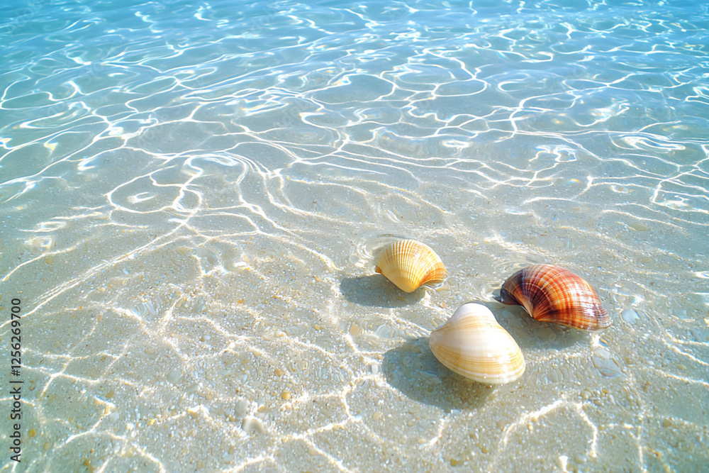 Obraz premium great barrier reef spring midday wave patterns and shells