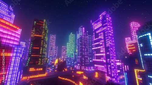 Wallpaper Mural A city of the future, with bright, glowing buildings. Torontodigital.ca