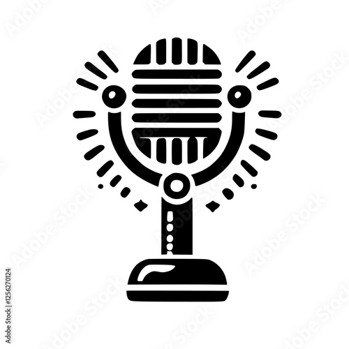 Black and White Illustration of a Vintage Microphone with a Bold and Modern Design.