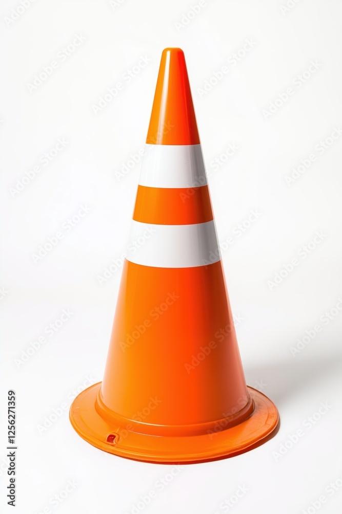 Bright orange traffic cone isolated on white background with copy space for safety or construction themes Bright orange traffic cone isolated on white background with copy space for safety or construction themes