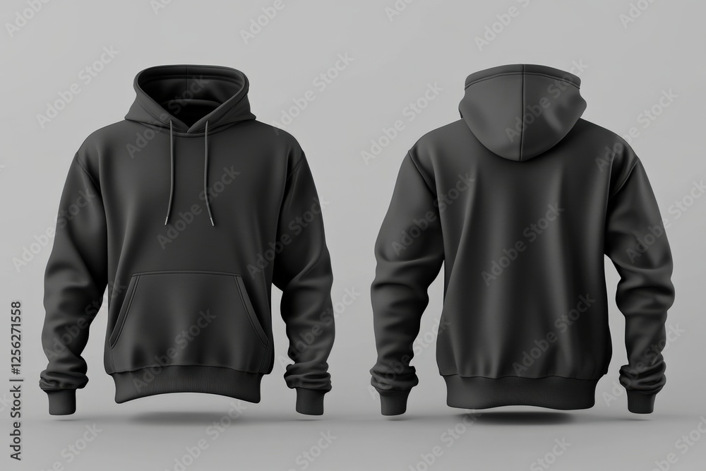 Black hoodie mockup front and back views in gray tones Black hoodie mockup front and back views in gray tones