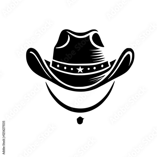 Simplified minimalist illustration of a cowboy hat with a visible portion of face.