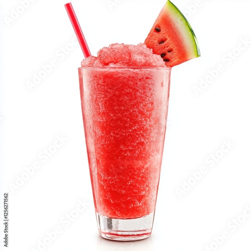 Refreshing watermelon slush in a tall glass isolated on a white background perfect for summer enjoyment