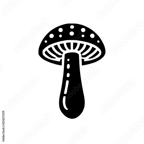 Mushroom-shaped silhouette on a white background, offering a minimalist, modern, and iconic design. The image features a stark contrast between the black silhouette and white background.