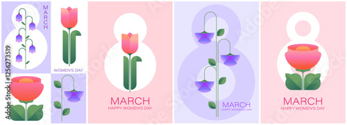 8 march holiday card design. Number 8 with flower. International women's day composition.