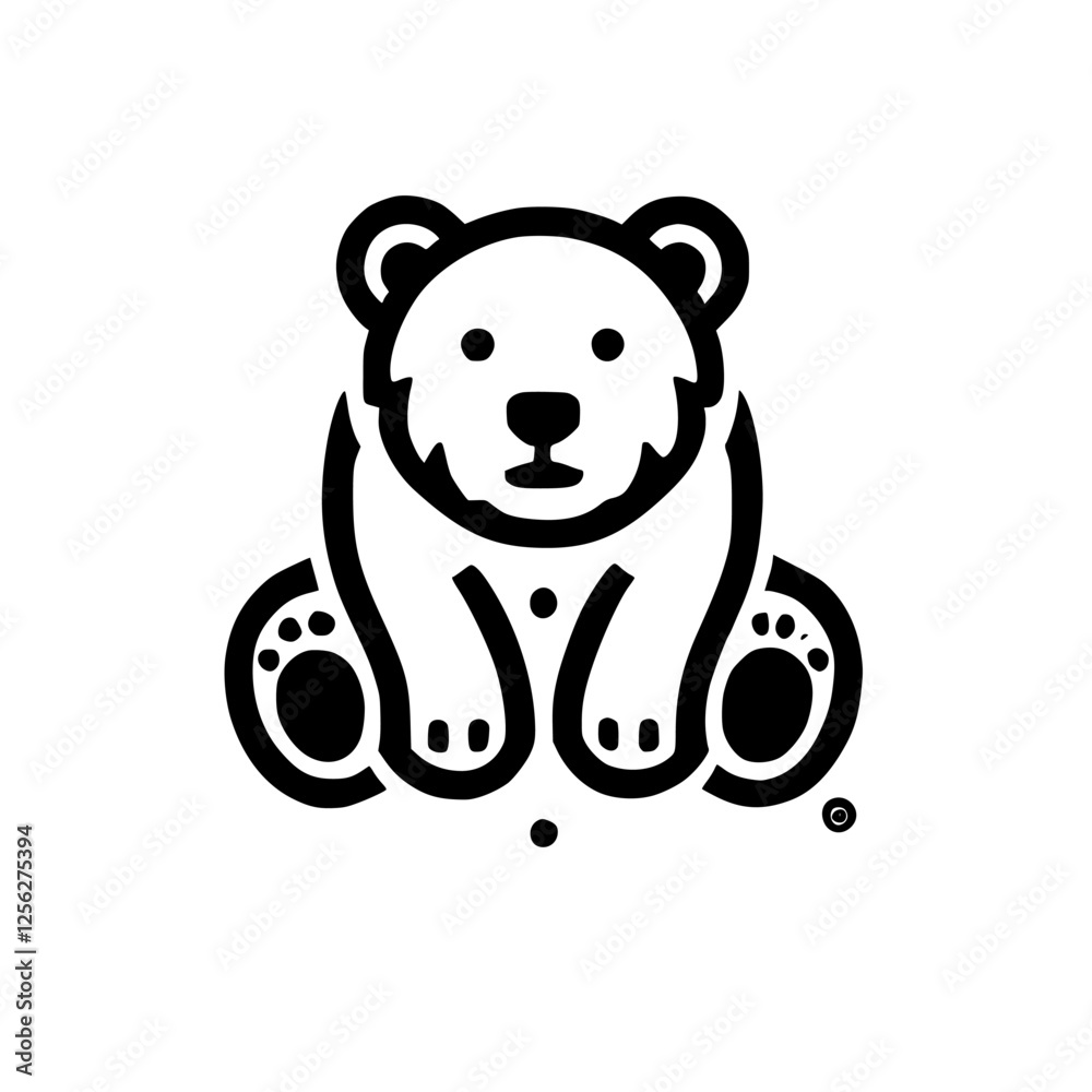 Black & White: A stylized illustration of a polar bear in a seated position with minimalist details. Black & White: A stylized illustration of a polar bear in a seated position with minimalist details.