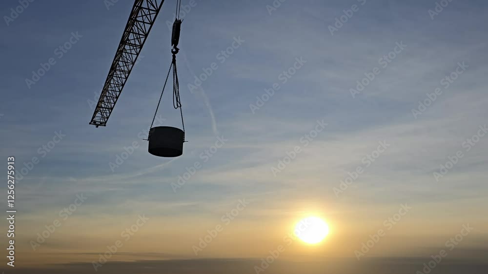 The tower crane operates at sunset, providing an epic spectacle of the construction process in motion. The crane lifts heavy loads with precision and grace The tower crane operates at sunset, providing an epic spectacle of the construction process in motion. The crane lifts heavy loads with precision and grace