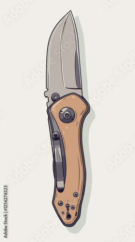 Foldable or folding pocket knife pocketknife flat vector illustration isolated on a white background