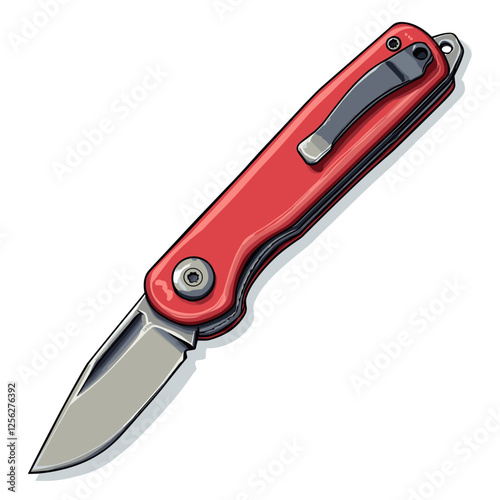 Foldable or folding pocket knife pocketknife flat vector illustration isolated on a white background