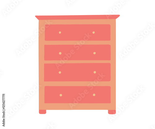 Wooden chest of drawers for clothes, bedroom furniture in a cute style, hand drawing. Flat vector style isolated on a white background