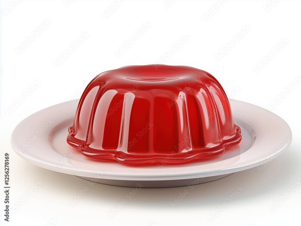 Fototapeta premium Red jelly on plate isolated on white background with shiny surface and smooth texture