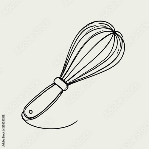 Simple Line Art Illustration of a Whisk - Kitchen Utensil Drawing