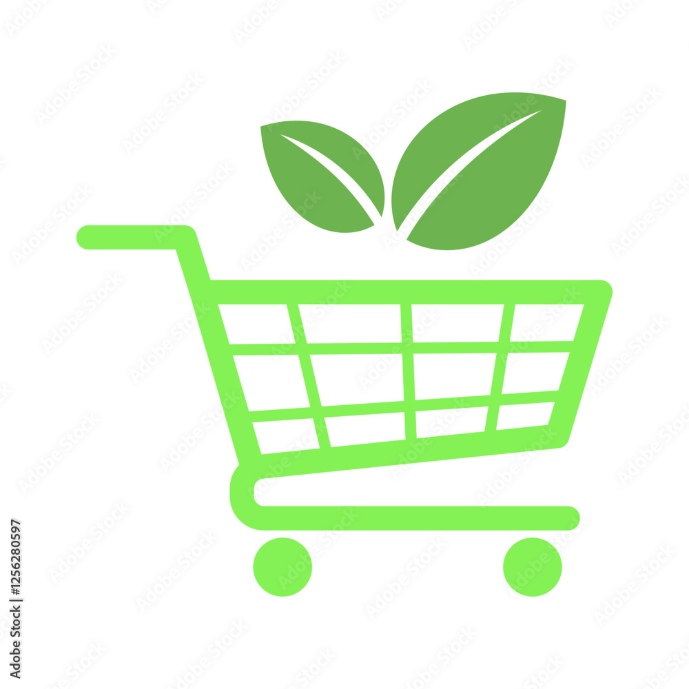 green shopping cart with leaves green shopping cart with leaves