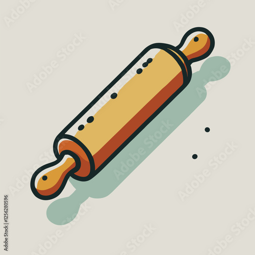 Vintage Rolling Pin Cartoon Style Kitchen Illustration
