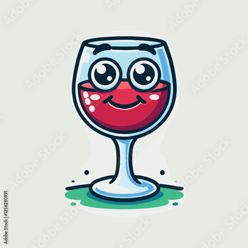 Cute Cartoon Wine Glass with Smiling Face in Vector Illustration