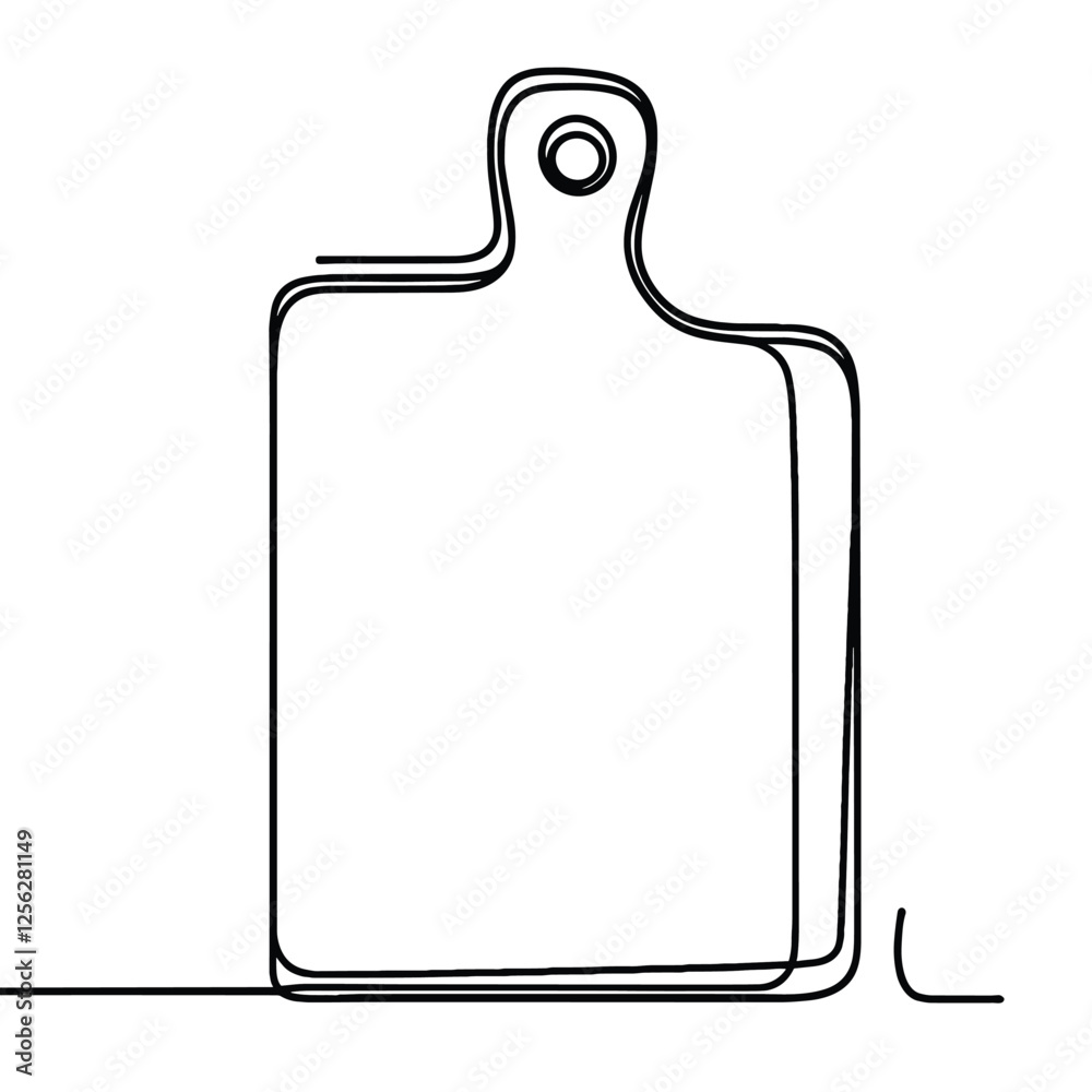 Minimalist One Line Drawing of a Cutting Board for Kitchen Decor in Line Art Style Minimalist One Line Drawing of a Cutting Board for Kitchen Decor in Line Art Style