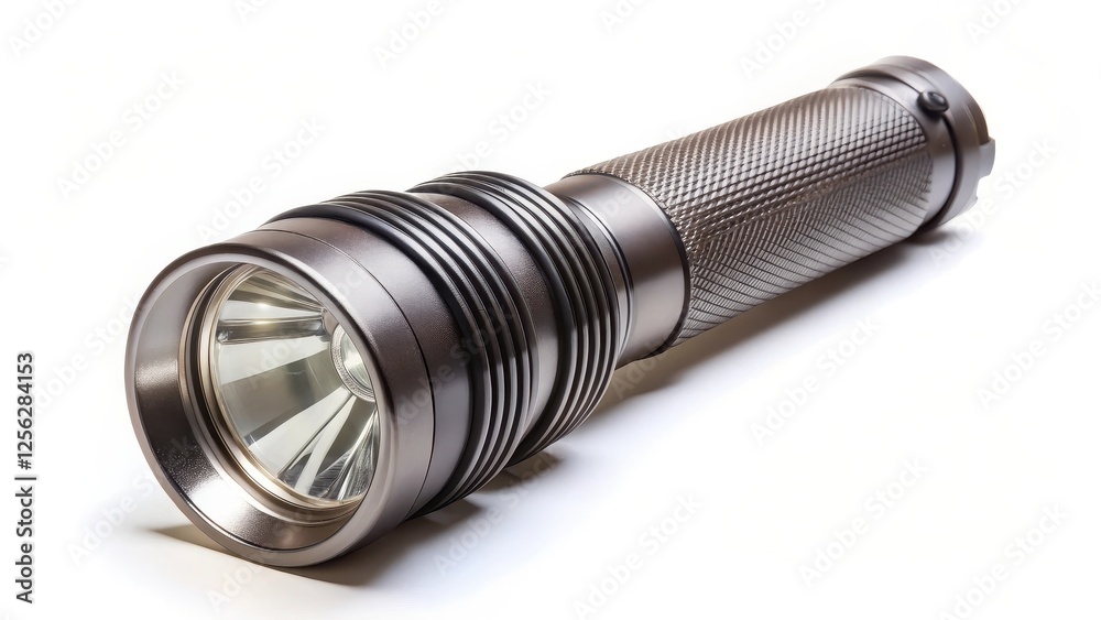 Metal flashlight on white background Metal flashlight on white background