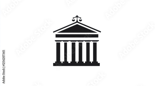 Classic Courthouse Silhouette, Justice Scales, Legal Building, Symbol photo