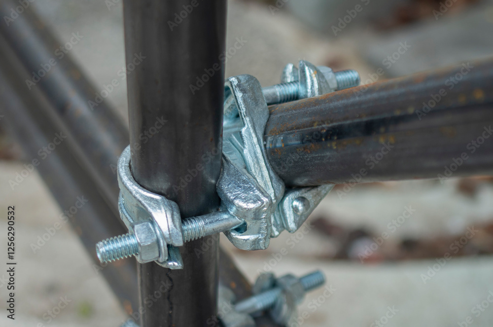 Scaffold new double fix clamp and scaffold pipes for build the temporary structure Scaffold new double fix clamp and scaffold pipes for build the temporary structure