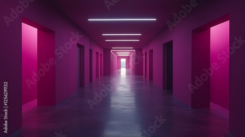 Pink hallway, doors, light, exit, modern, interior design