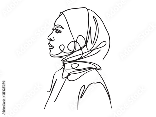Elegant Hijab Woman Portrait one-line art