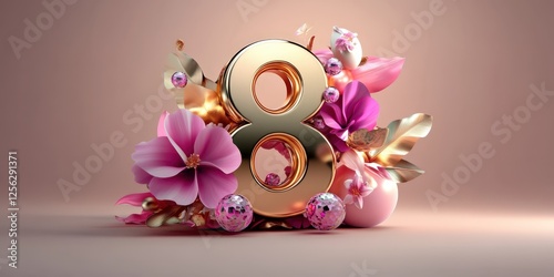 Celebrating international women's day on 8 march artistic gold number eight surrounded by floral elegance photo