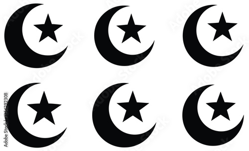 The Islamic crescent moon with a star symbol icon vector.