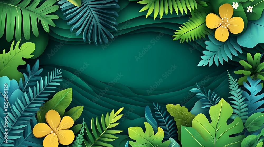 Naklejka premium Tropical leaves frame, nature background