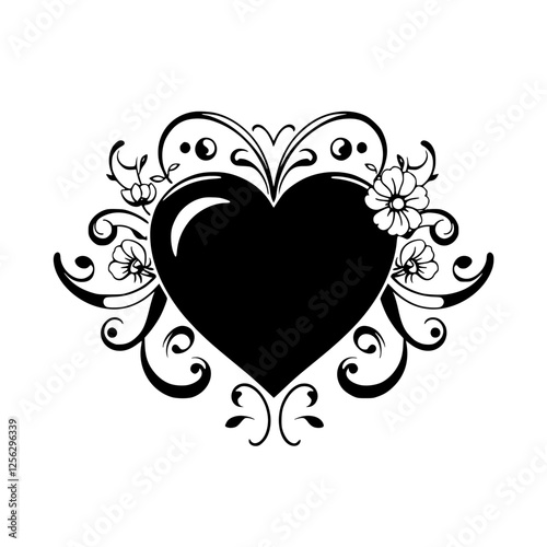 Black Heart with Ornate Floral Embellishments.