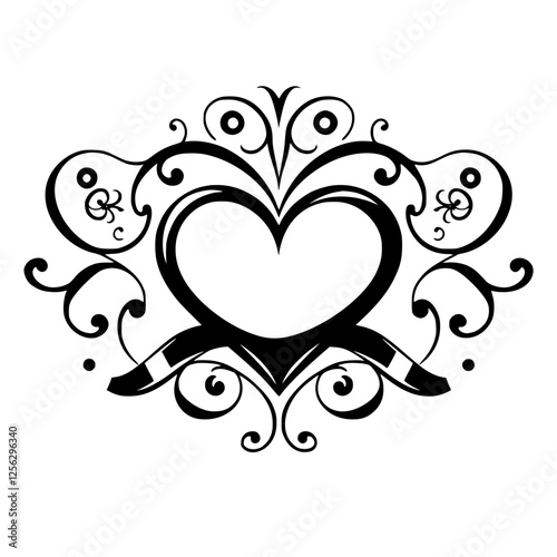Wallpaper Mural A decorative heart-shaped ornament with elaborate black and white flourishes, swirls, and swirls. Torontodigital.ca