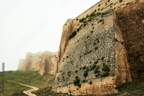 Naryn-Kala Fortress. City Fortress Wall. Derbent, Dagestan, Russia. Foggy weather