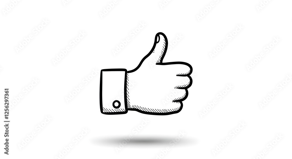 Hand Drawn Thumbs Up Gesture on White Background Signifying Approval. Generative AI Hand Drawn Thumbs Up Gesture on White Background Signifying Approval. Generative AI