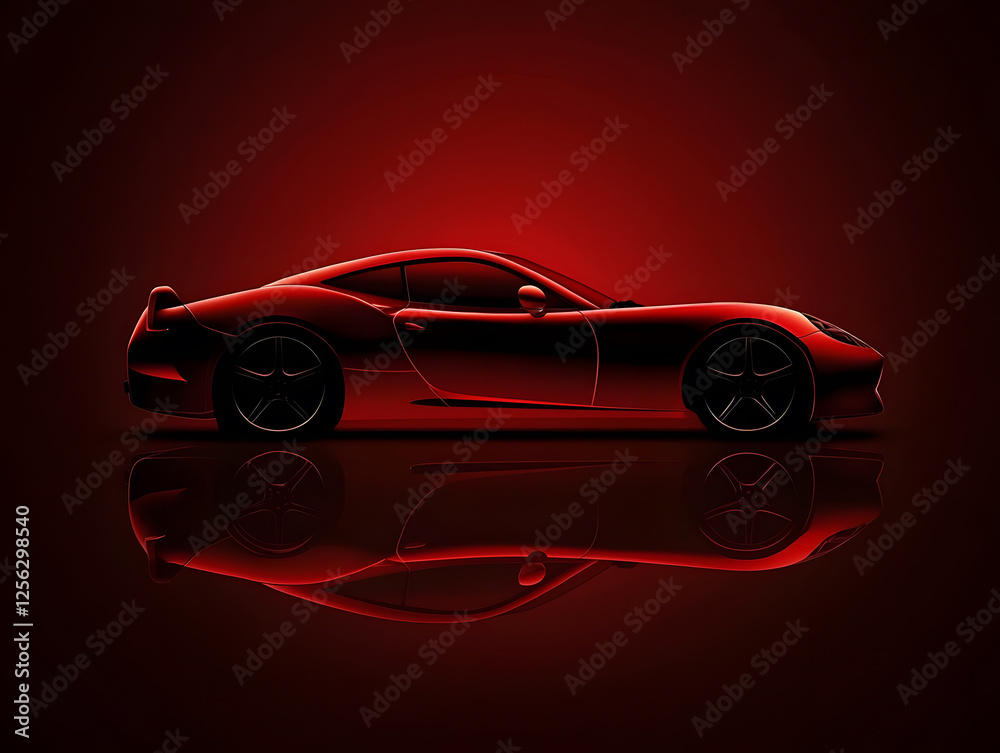 Naklejka premium Sports car in red color with reflection. Neural network AI generated art