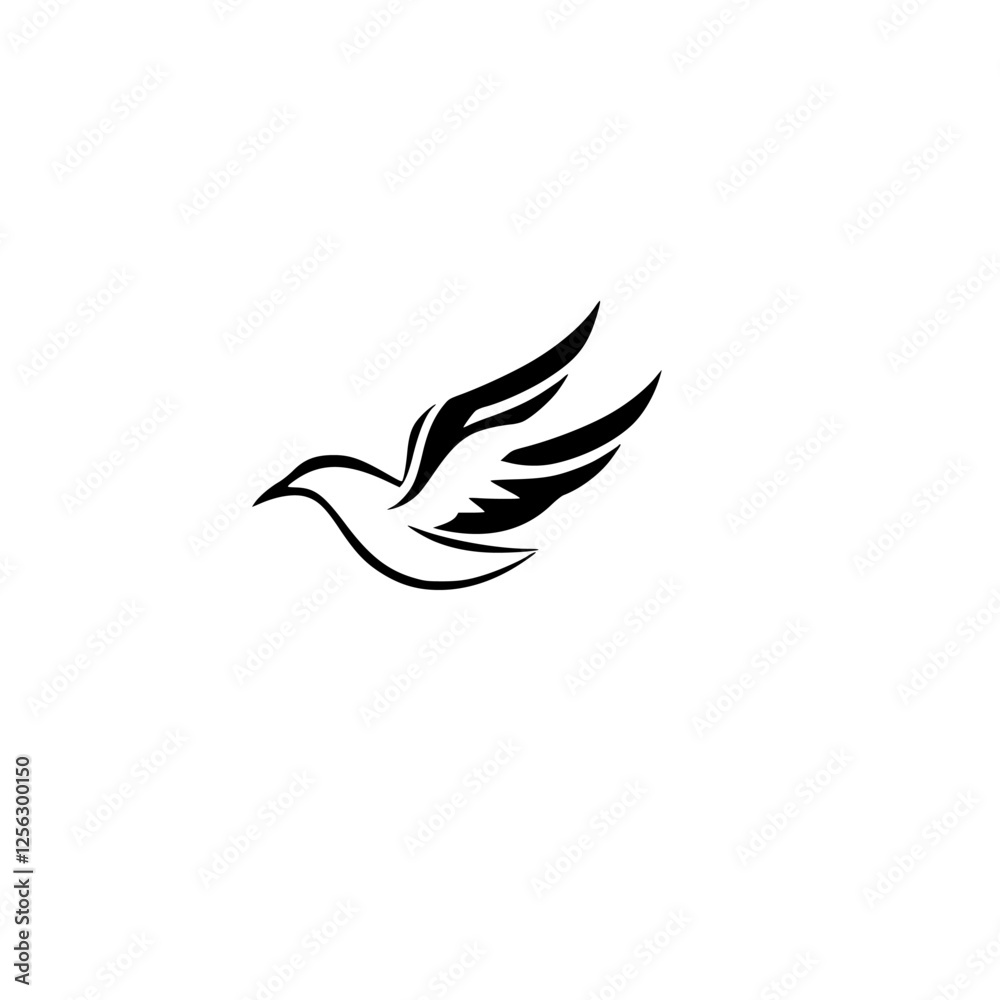 Minimalist representation of a bird in flight, black and white style, on a white background. Minimalist representation of a bird in flight, black and white style, on a white background.
