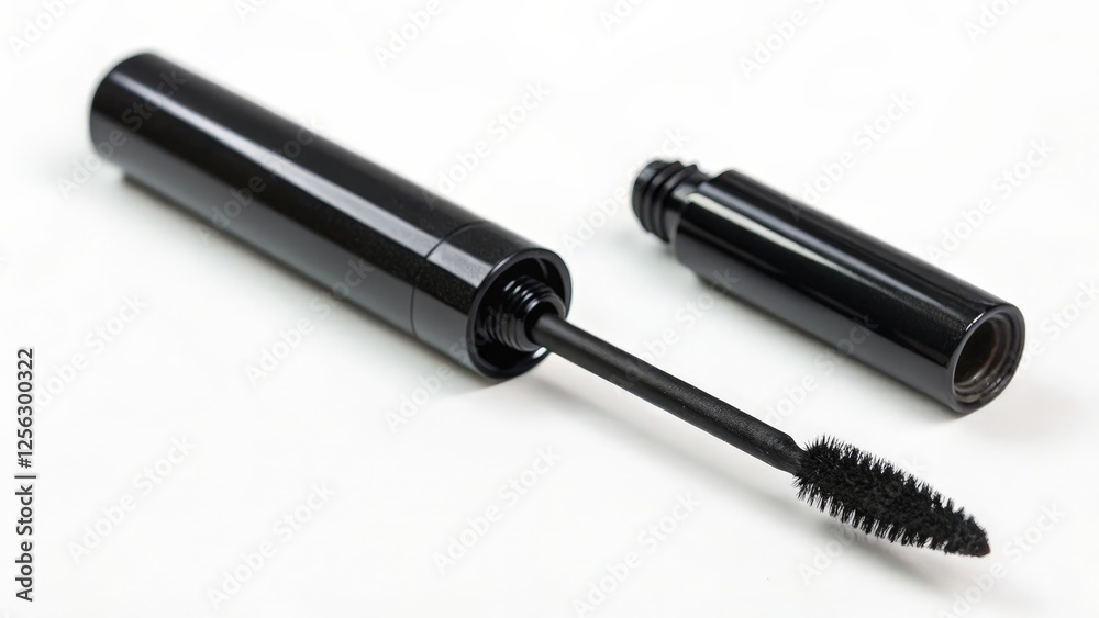Black Mascara with Applicator on White Background Black Mascara with Applicator on White Background