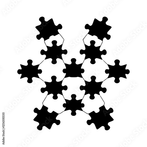 Black Puzzle Pieces Interlocked in a Grid, a monochromatic graphic.
