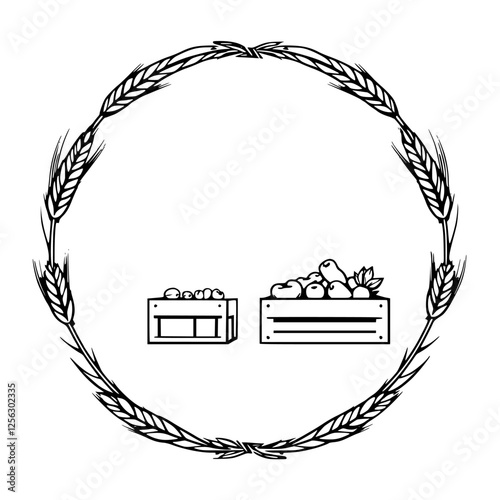Wheat-rimmed Fruitful Harvest with Fruit-filled Crates: a bountiful harvest design.