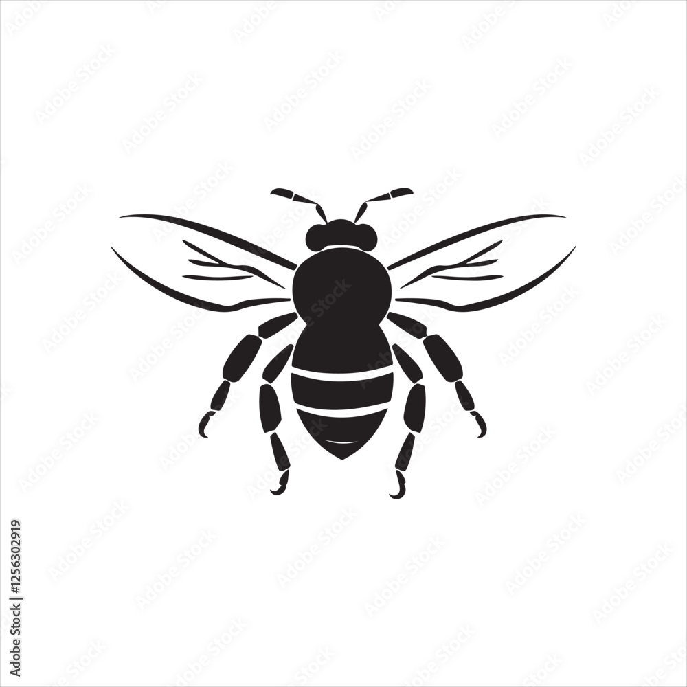 Obraz premium Minimalistic Bee Silhouette in Black Vector Design