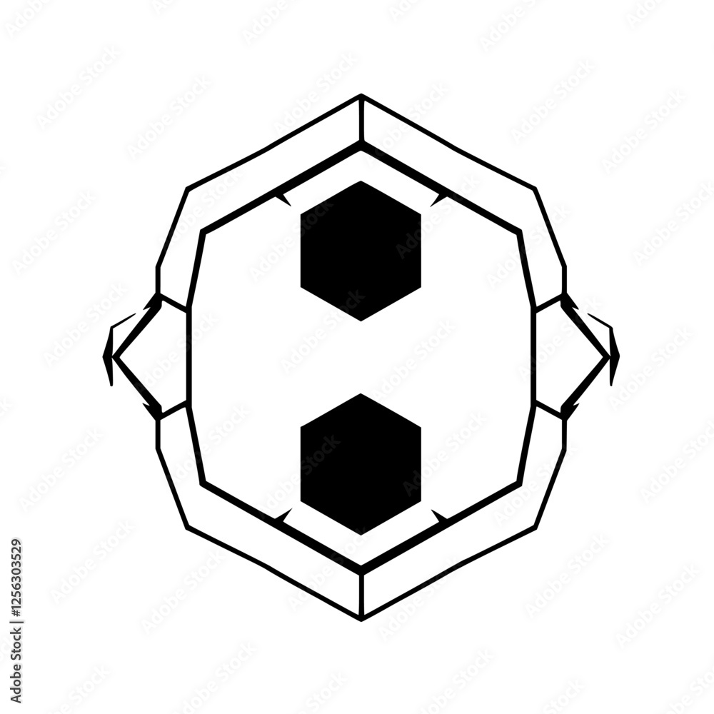 Symmetrical Hexagon with Black Hexagons and Line Art Detail. Symmetrical Hexagon with Black Hexagons and Line Art Detail.